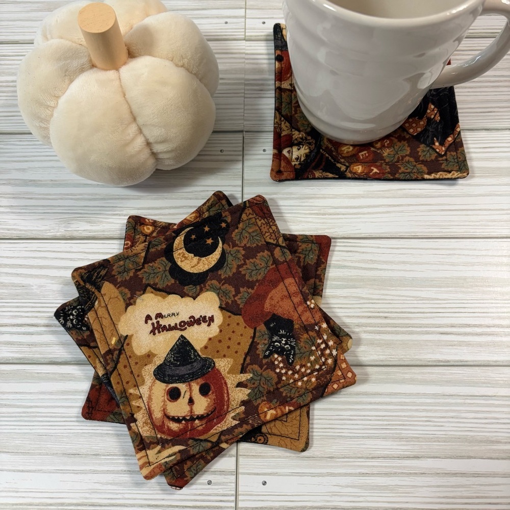 Handmade Vintage Whimsical Fabric Reusable Washable Coasters Set of 4